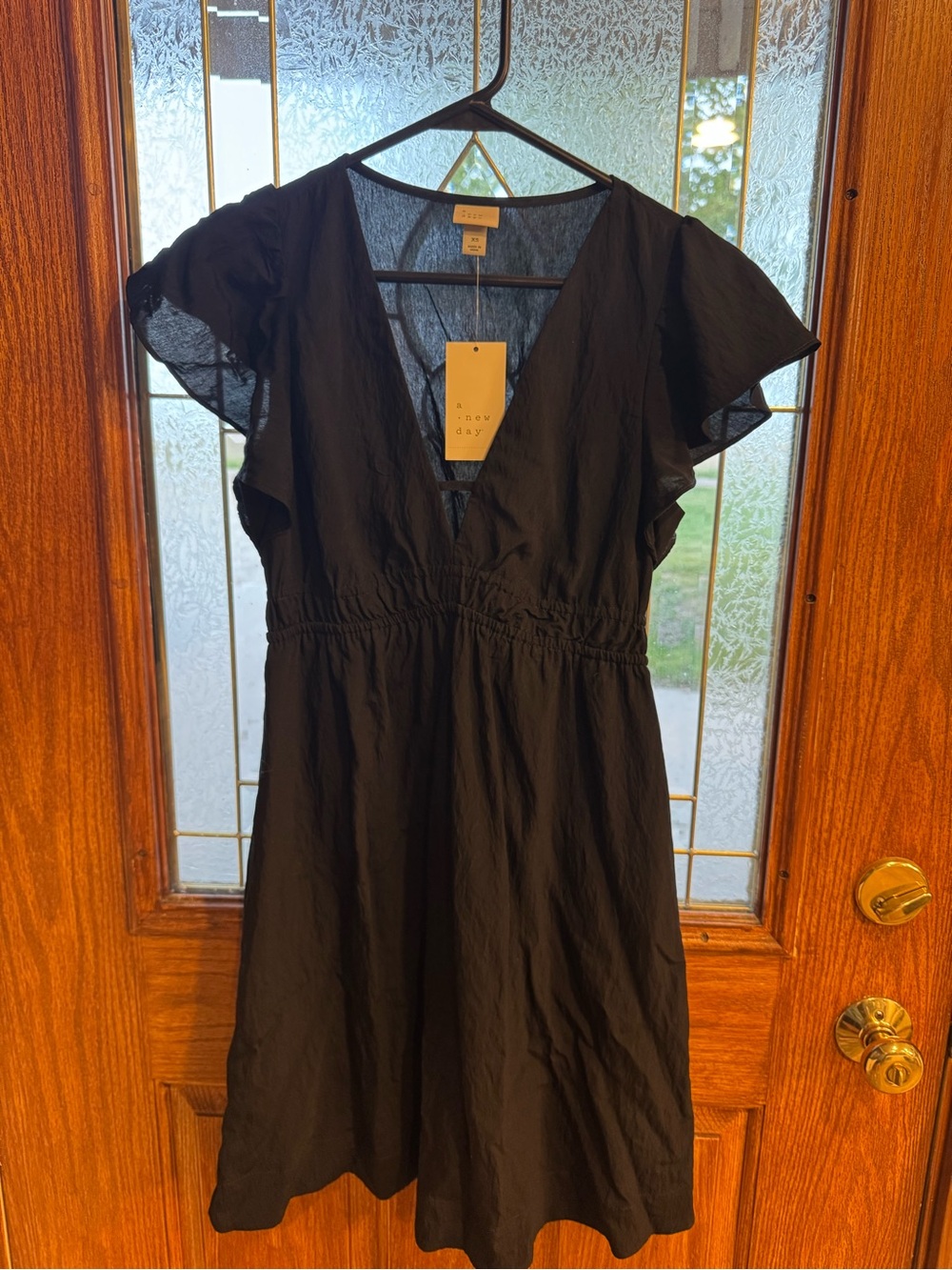 a new day Black V-Neck Flutter Sleeve Midi Dress